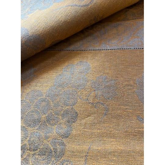 natur len szolo szovet kerek asztal terito toscana toszkan etkezo terites arany sarga mintas igenyes luxus mediterran textil .jpg